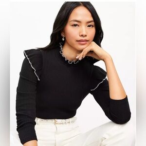 LOFT pointella ribbed Elegant Black Knit Top